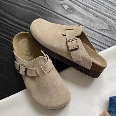 Moda Nuovo stile Moda Lusso Sandali in Pelle Estivi Donna Zoccoli Zoccoli Pantofole Fibbia Classica Ciabatte in Sughero Pantofole Pantofole Donna