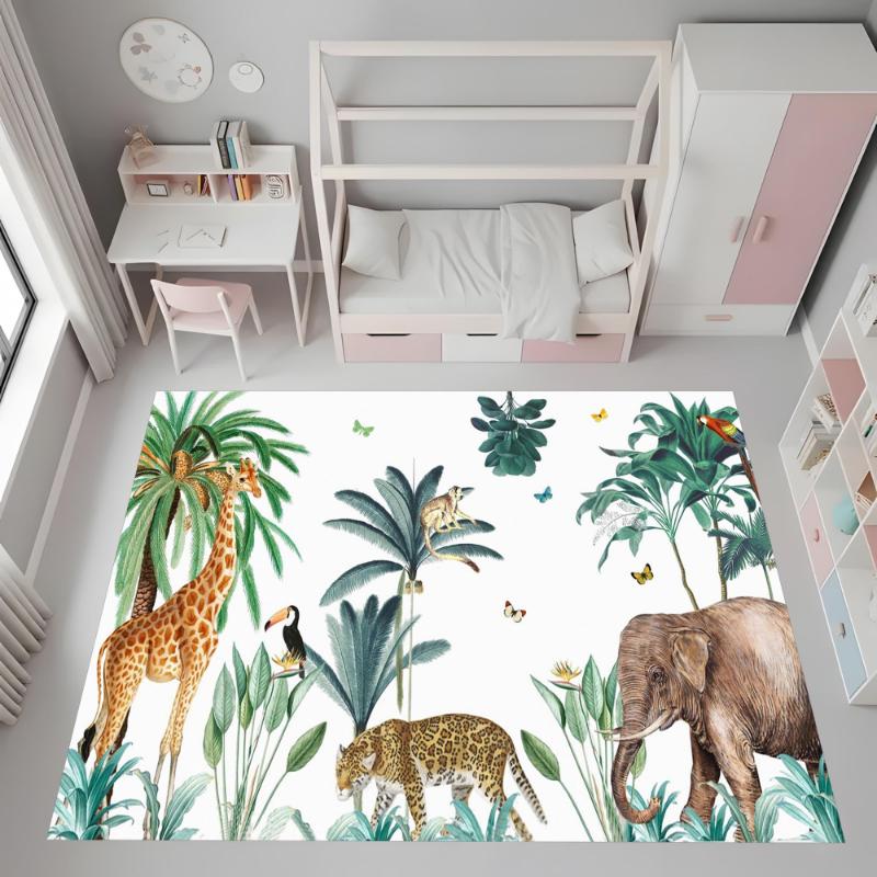 Tropical Jungle Cartoon Wild Animal print large Rug,living room sofa,bedroom bedside,dining room Entry Door Mat,Washable Rug