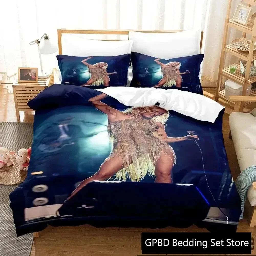 3D-print Miley Cyrus Sångare Sängkläder Set Pojkar Flickor Enkel Dubbel Queen King Storlek Påslakan Örngott Säng pojkar Vuxen Hemtextiltextil