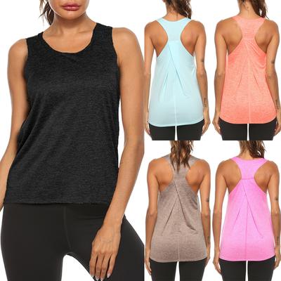 Women's Summer Color Beauty Back Fitness Yoga U-neck Blackless Fold Breathable Sport Vest Top