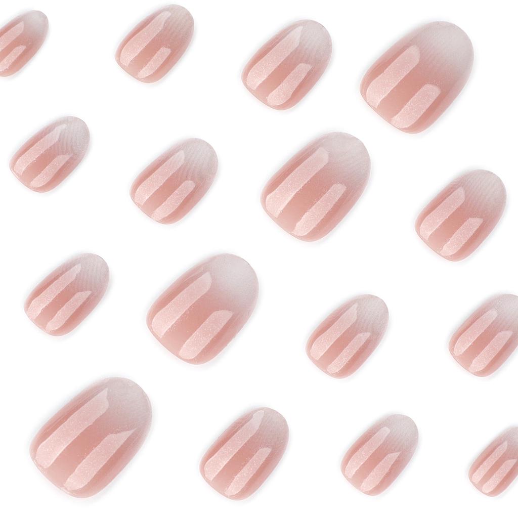 Simples nude branco mudança gradual usando unha peça de unha francesa branca curta redonda arte de unha peça de unha falsa
