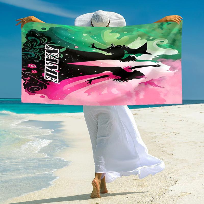 Personalized Magic Sisters' Silhouette Beach Towel Microfiber Beach Towel Thin Absorbent for Beach Swimming Yoga Bath Sports. 0910262