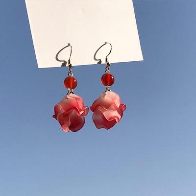 Orecchini pendenti coreani dolci a forma di fiore per ragazze - Clip per orecchie in acrilico