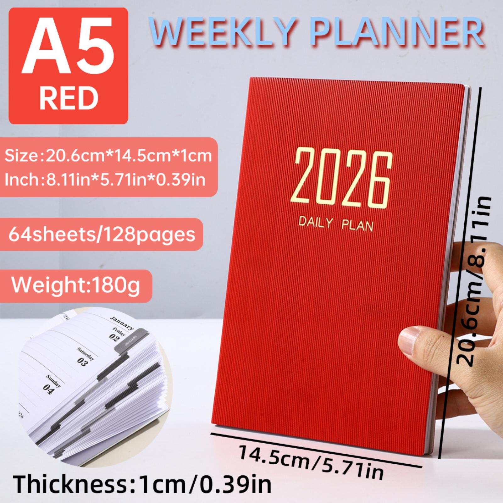 

English Note-taking And Scheduler, A5 Daily Planner, Pocket-sized Portable Notebook, 365-day Weekly Planner One Size красный
