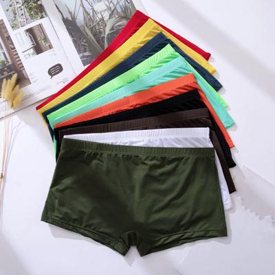 Slip boxer din mătase de gheață pentru bărbați, cu talie joasă, lenjerie de corp netedă, pantaloni scurți, elastic, de culoare uni, u-convex, chiloți ultra-subțiri