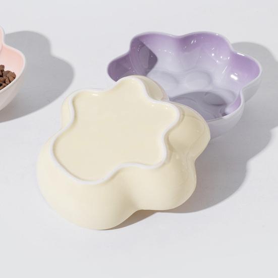 baizihuahu Cat Paw Shape Ceramic Bowl for Cats, Anti-Whisker Fatigue Kitten Food Water Dish, Microwave Dishwasher Safe Wide Shallow Pet Plate