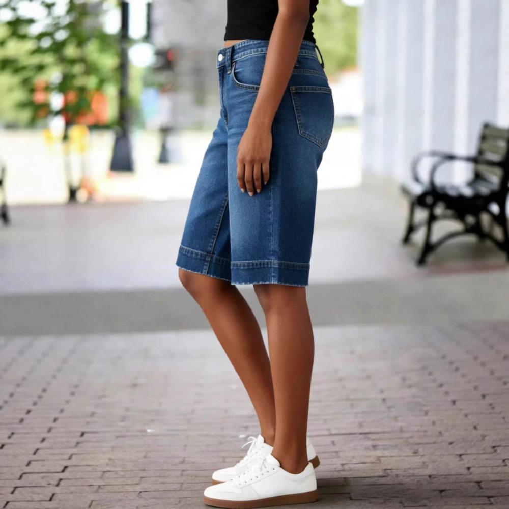 Women's High Waist Wide Leg Denim Shorts Loose Fit Casual Bermuda Shorts For Daily Streetwear