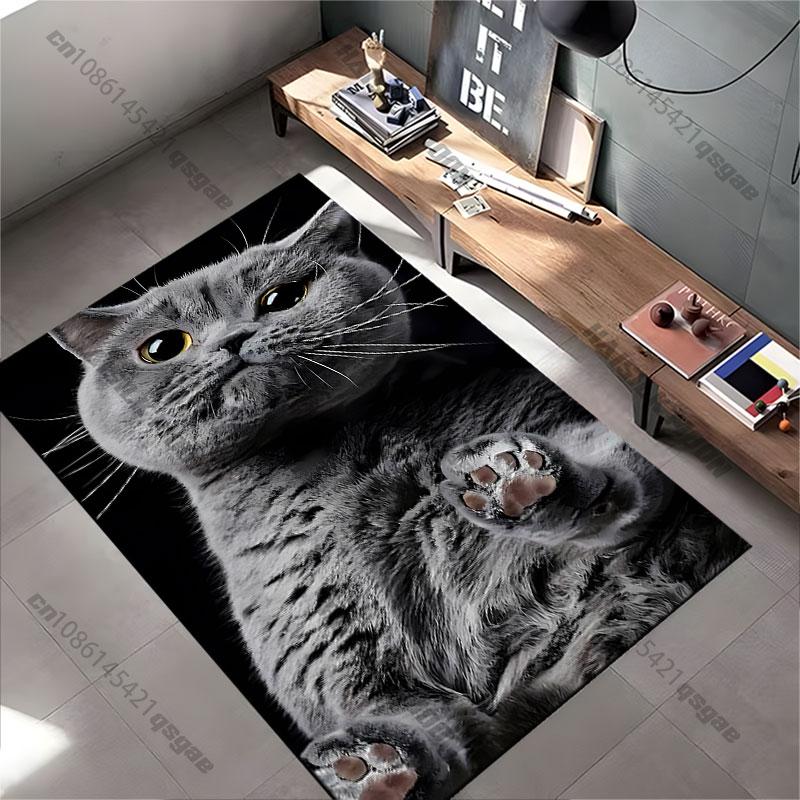 Playful curious gray cat carpet Yoga living room room decor children's crawling mat doormat area rug games mat