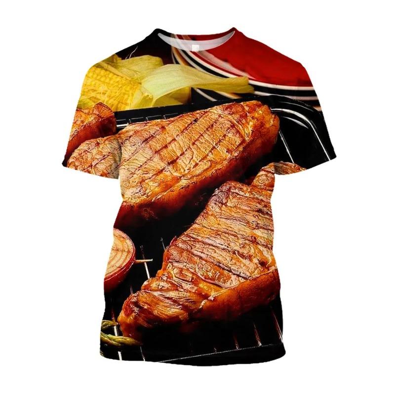 Fashion Fun Food graphic t shirts Summer New Barbecue Burger Pattern Tees Personality