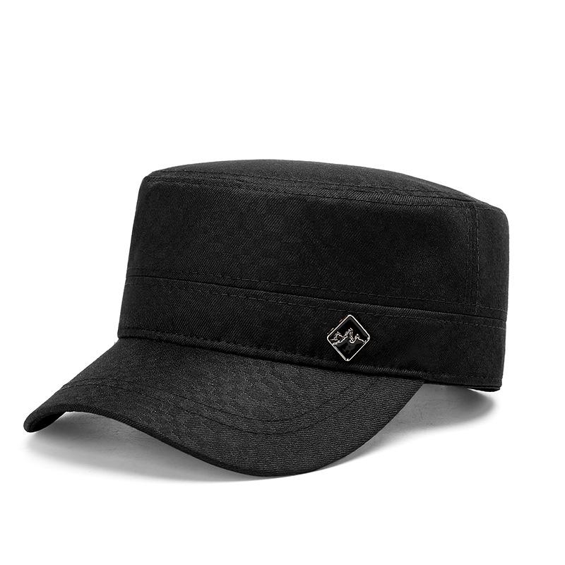 

New men s simple flat top hat cotton iron standard casual hat medium and old hat outdoor travel sunscreen hat Adjustable чорний