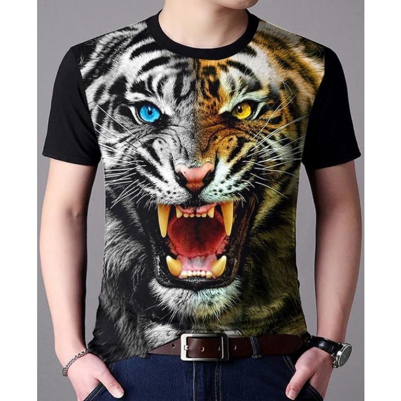 Shalch trendy / Baju Pria Keren / Kaos Distro Dewasa Motif Macan Full 3d / kaos harimau macan singa / baju pria macan / bisa cod S
