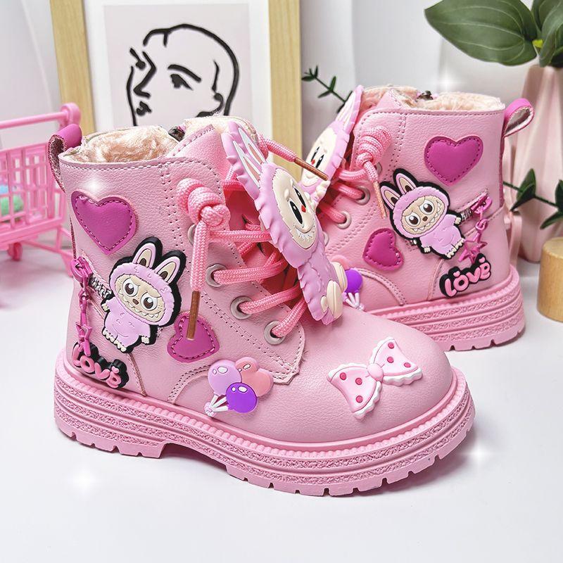 Girls' Fashionable Fleece Boots for Autumn and Winter Children's Princess Ankle Boots
