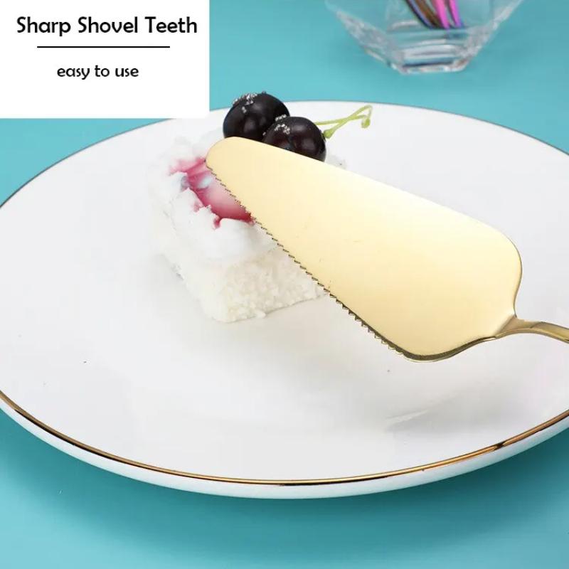 5-piece Stainless Steel Cake Spatula Fruit Two-pronged Fork Dessert Fork Pie Pizza Cheese Splitting Knife Kitchen Baking Tools