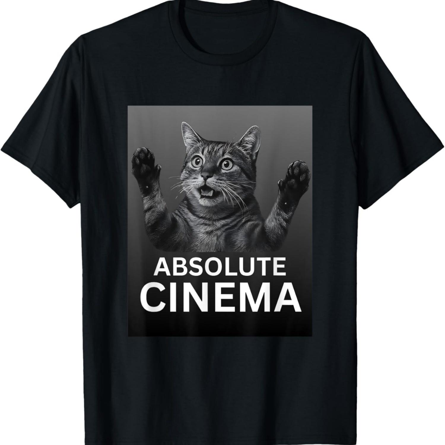 

Absolute Cinema meme Cat Funny Gifts T-Shirt for Men Women Kids S чёрный