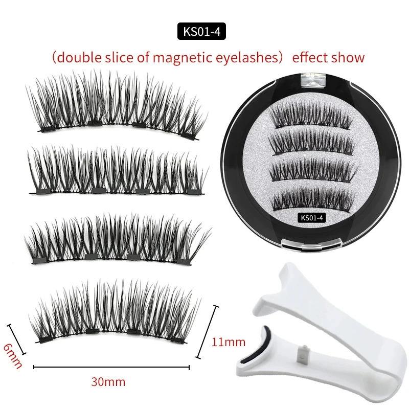 Europäische und amerikanische grenzüberschreitende Hot Sales Magnetische falsche Wimpern Klebstofffrei 4 Magnet Wimpern mit Clip Set Wiederverwendbare Wimpern