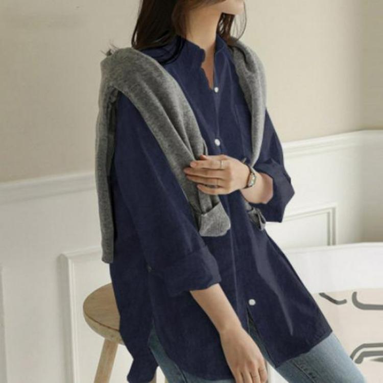 White Women Long Sleeve Loose Fit Shirt Mid Length BF Style Spring Autumn Design Top Literary Niche