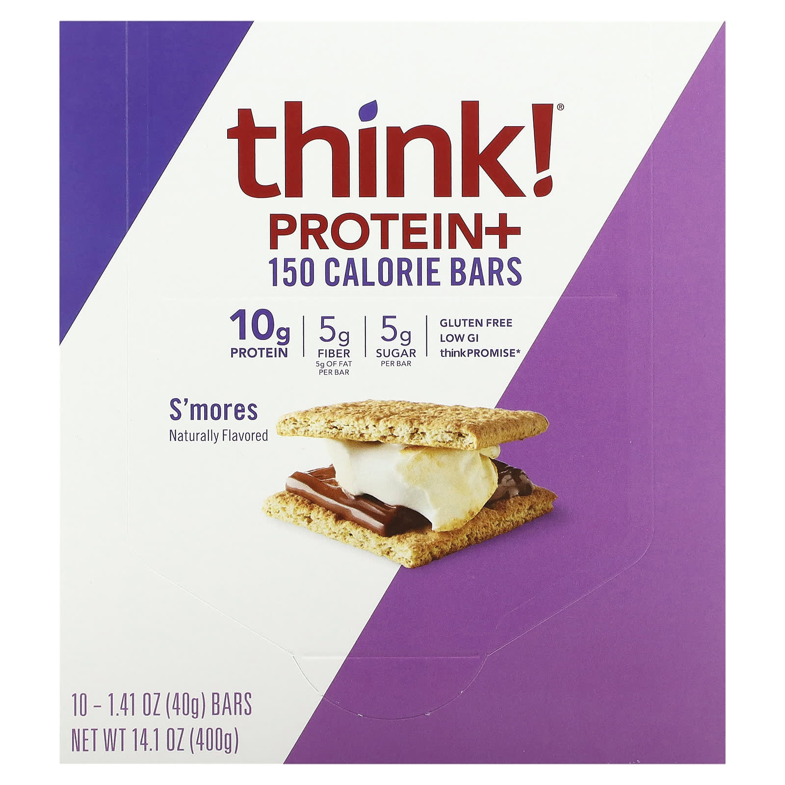 

Think!, Protein & Fiber Bars, S mores, 10 Bars, 1.41 oz (40 g) Each