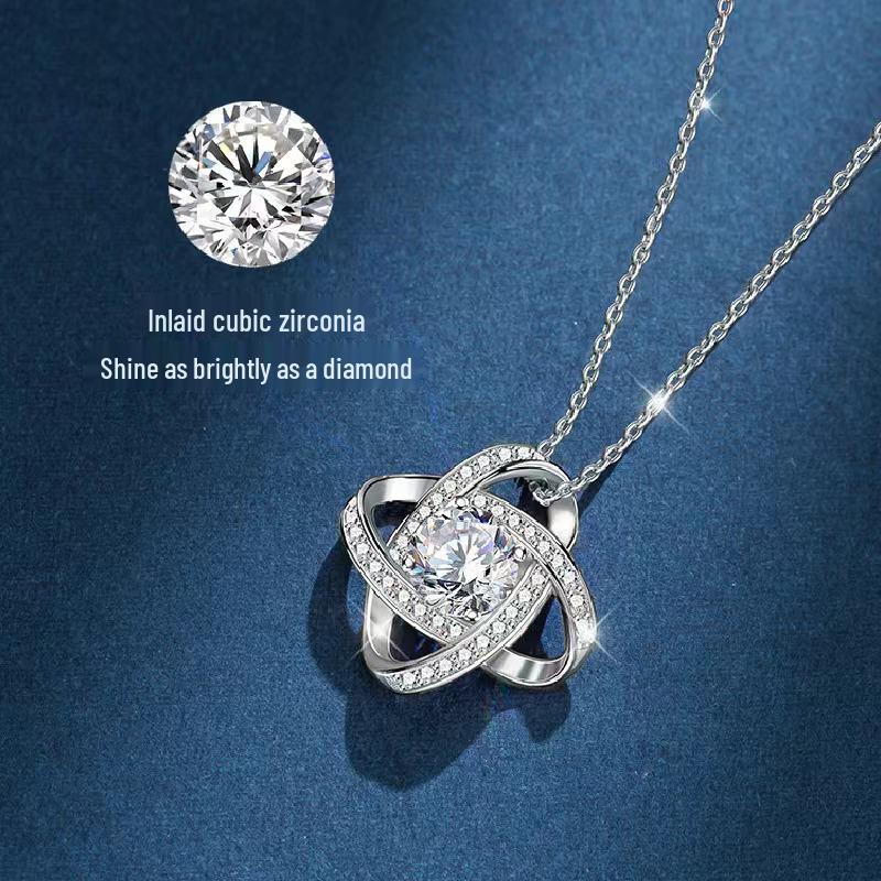 Four-Leaf Clover Diamond Pendant Zircon Necklace - Fashionable Short Clavicle Chain