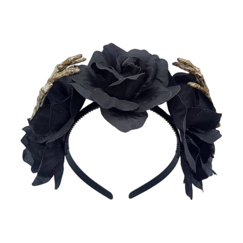 Halloween Flower Headband with Skeleton Hand Detail, Spooky Costume Hair Piece for Cosplay, Parties and Stage Looks