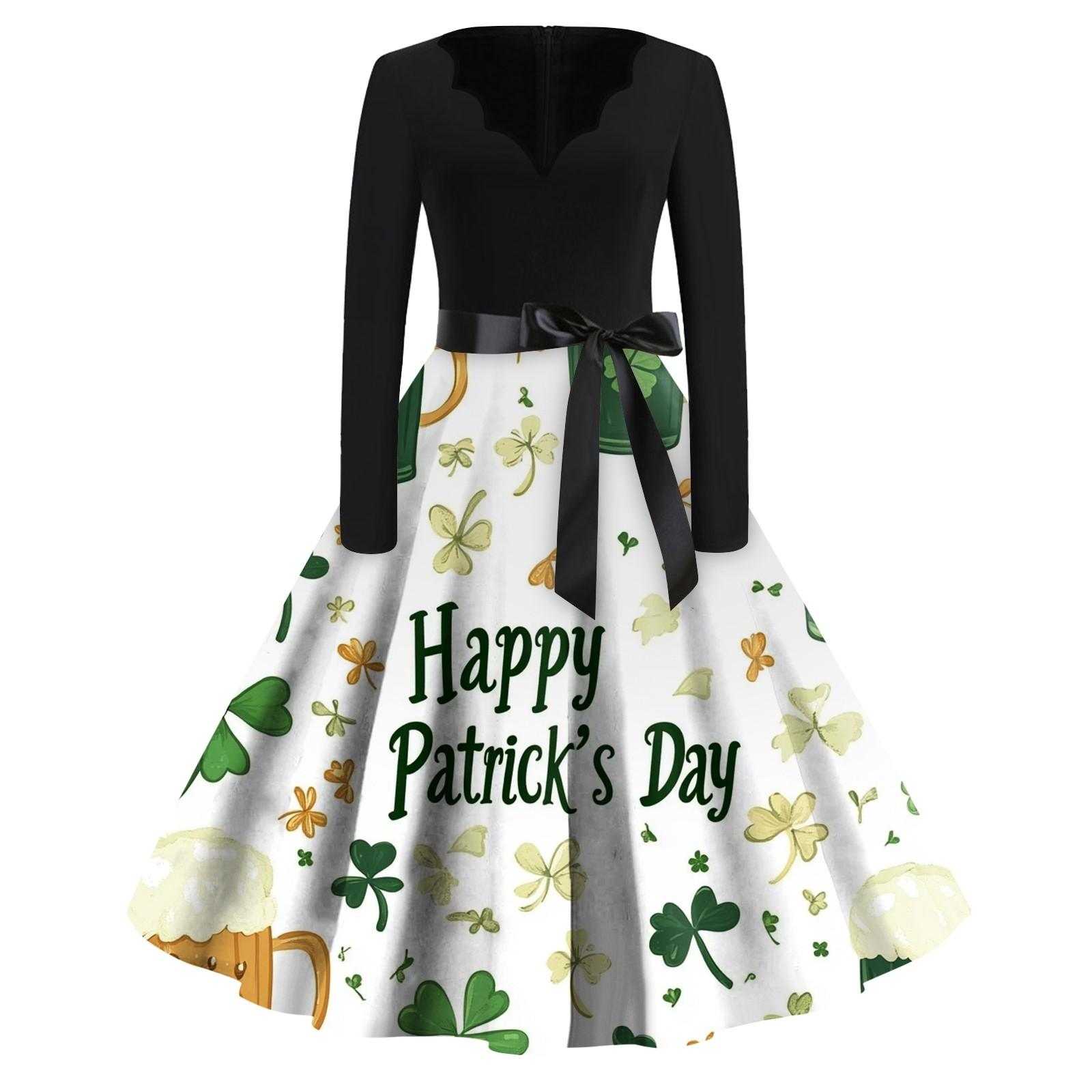 

Женская мода V-образный вырез Повседневный Slim St. Платье с длинными рукавами и принтом Патрика XL белый