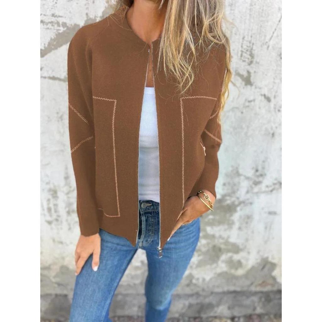 Autumn Winter Women's Casual Versatile Zipper Pocket Jacket Coat for Europe America Cross-border