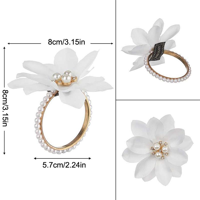 Napkin Rings Pack Of 6,Flower Napkin Holders,White Floral Beads Napkin Rings For Wedding Dinner Table Decoration, Banquet