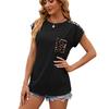 Summer Women's T-shirt Crew-neck Patchwork Leopard Pocket Short Sleeve Casual T-shirt Top