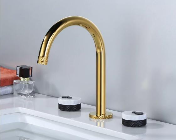 Gold Bathroom Faucet Widespread Basin Faucet Sink Tap Brass Marble Bathroom Sink Faucet 3 Hole Brass Chrome Hot Cold Water Tap