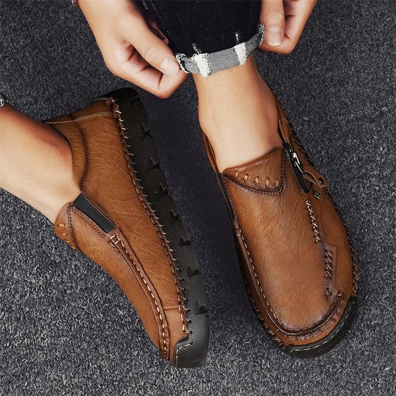 Fashion Men Shoes Hiking Treking Footwear Male Hand-stitching Breathable Leather Loafers Comfty Casual Slip-ons Loafer Man Walking Shoes
