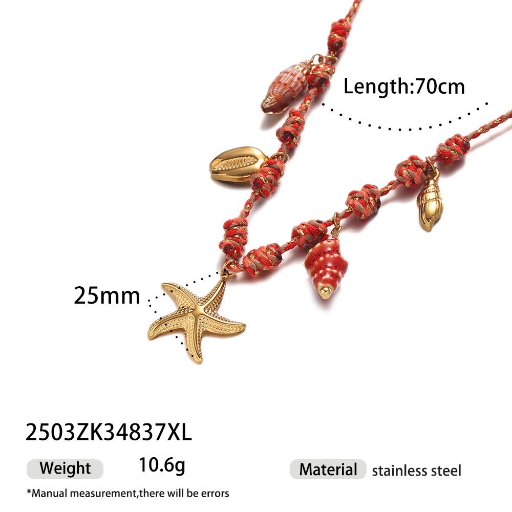 Hypoallergenic Braided String Bracelet Waterproof Gold Starfish Conch ShellPendant Adjustable Hand Woven Friendship Jewelry Gift