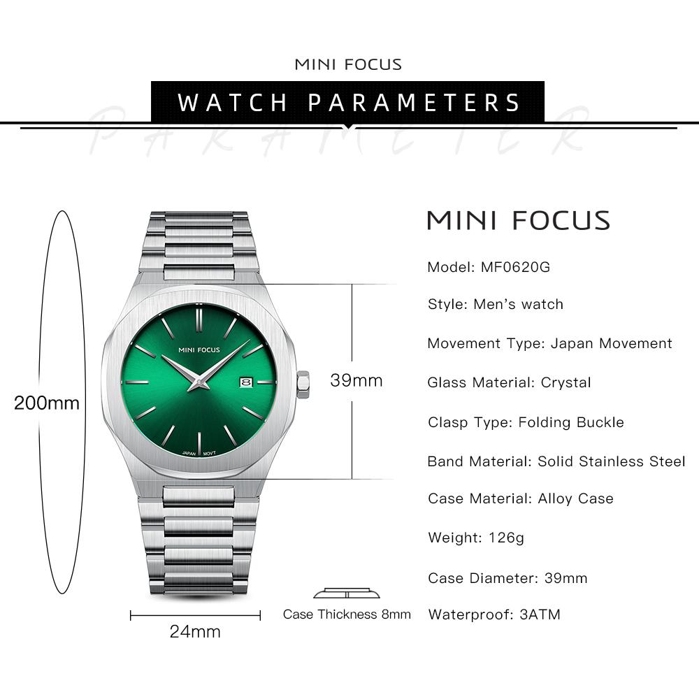MINIFOCUS Men's Simple Quartz Watch with Stainless Steel Strap Date Display Water-Resistant Stylish Casual Wristwatch