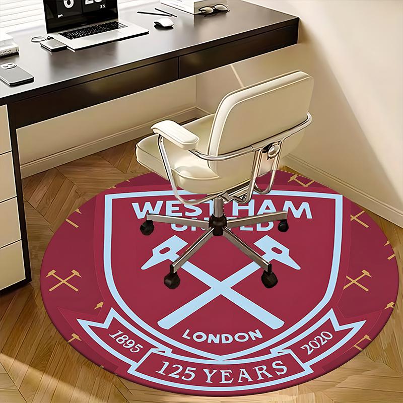 Herb West Ham United, Odznaka Rocznicowa Mata na krzesło Okrągły dywanik Dywanik biurowy, Można prać w pralce, Antypoślizgowy, Nadaje się do salonów, sypialni