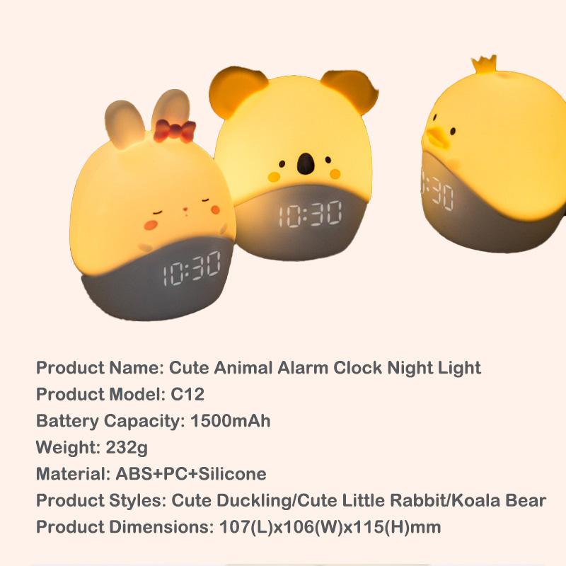 Niedlicher Cartoon Tier Wecker Sanftes und Weiches Silikon Nachttisch Kinder Schlafzimmer Kinder Digitaler Schreibtisch Tischuhren Nachtlicht