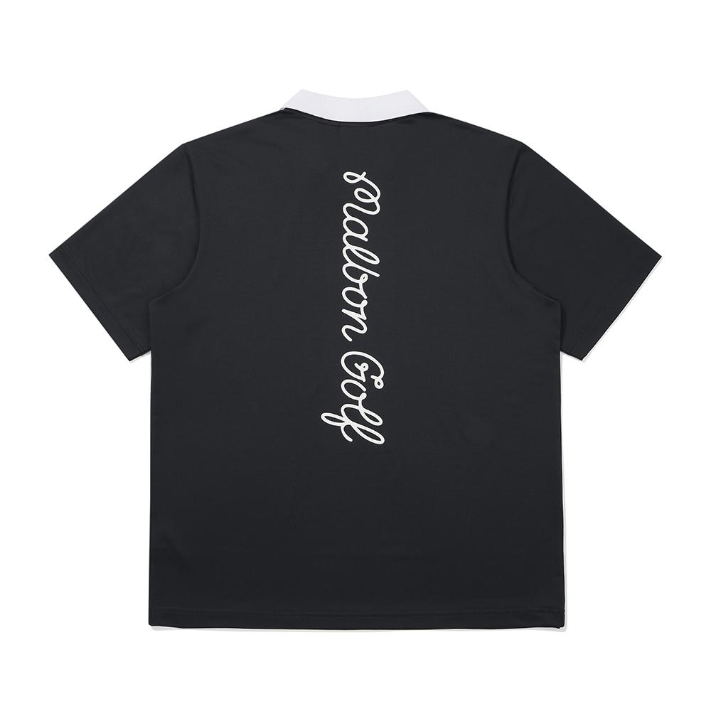 MALBON GOLF Bucket Mesh Collar T-Shirt Black (Man)