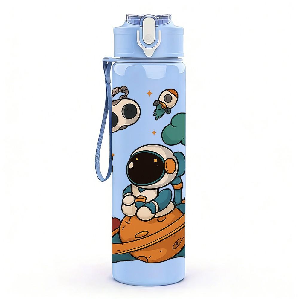1PC Astronaut Space Planet Pattern 750ml Color Plastic Sports Water Bottle Leakproof Flip Straw Lid Suitable for Sports Office Home Use