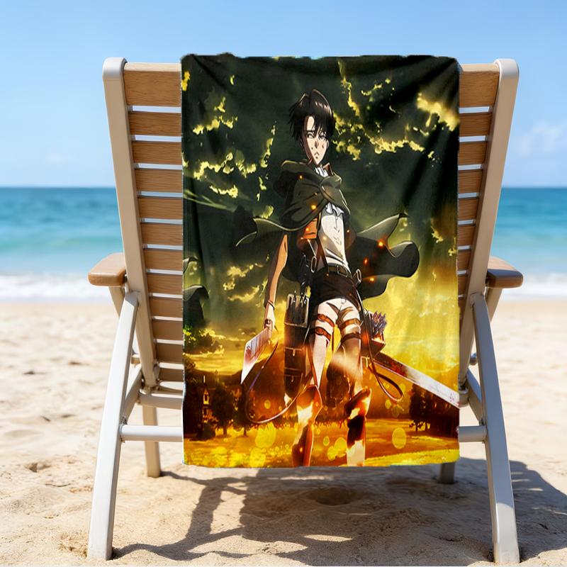proof beach towel with a Attack on Titan2 pattern - soft,absorbent,quick-drying,machine washable - perfect for swimming,camping,bathing