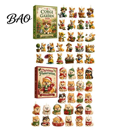 Gift for Dog Lovers Cute Puppies Advent Calendar, 24 Days Christmas Countdown Calendar with 2D Acrylic Hanging Decor Flat Pendants Tree And