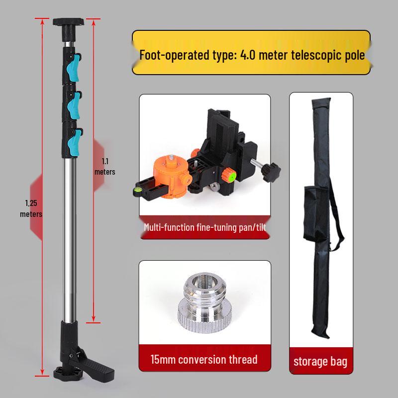 Telescopic Rod for Ceiling Support with Spirit Level and Infrared Bracket