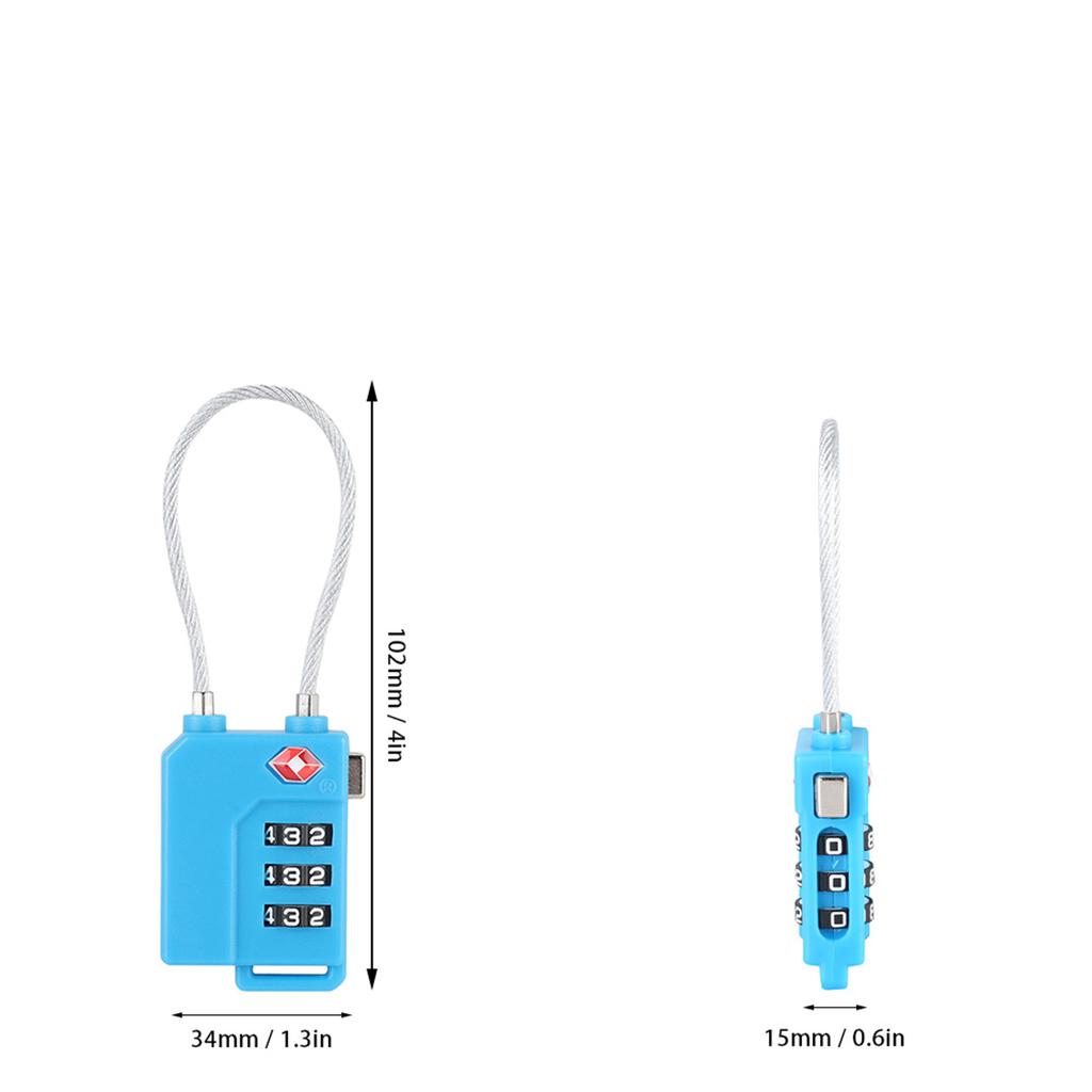 3-Digit Password TSA Steel Wire Lock Customs Lock for Travel Suitcase Luggage(Black)