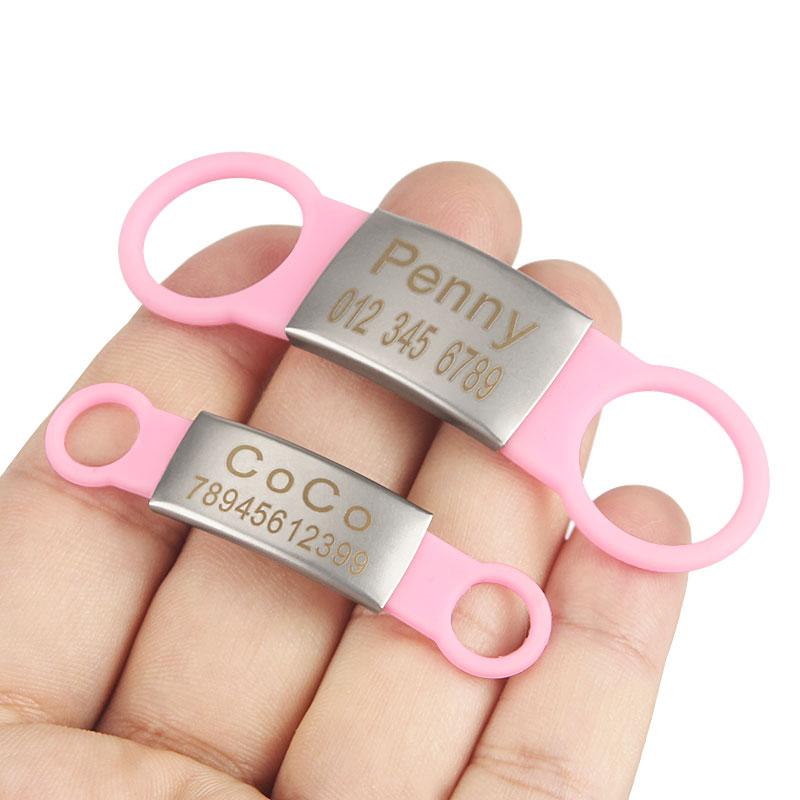 Etichetta ID per Animali Domestici Silicone Acciaio Inossidabile Cane Gatto Nome Personalizzato Collare Targhette Incise Accessori Nome Numero di Telefono Targhette per Animali Domestici