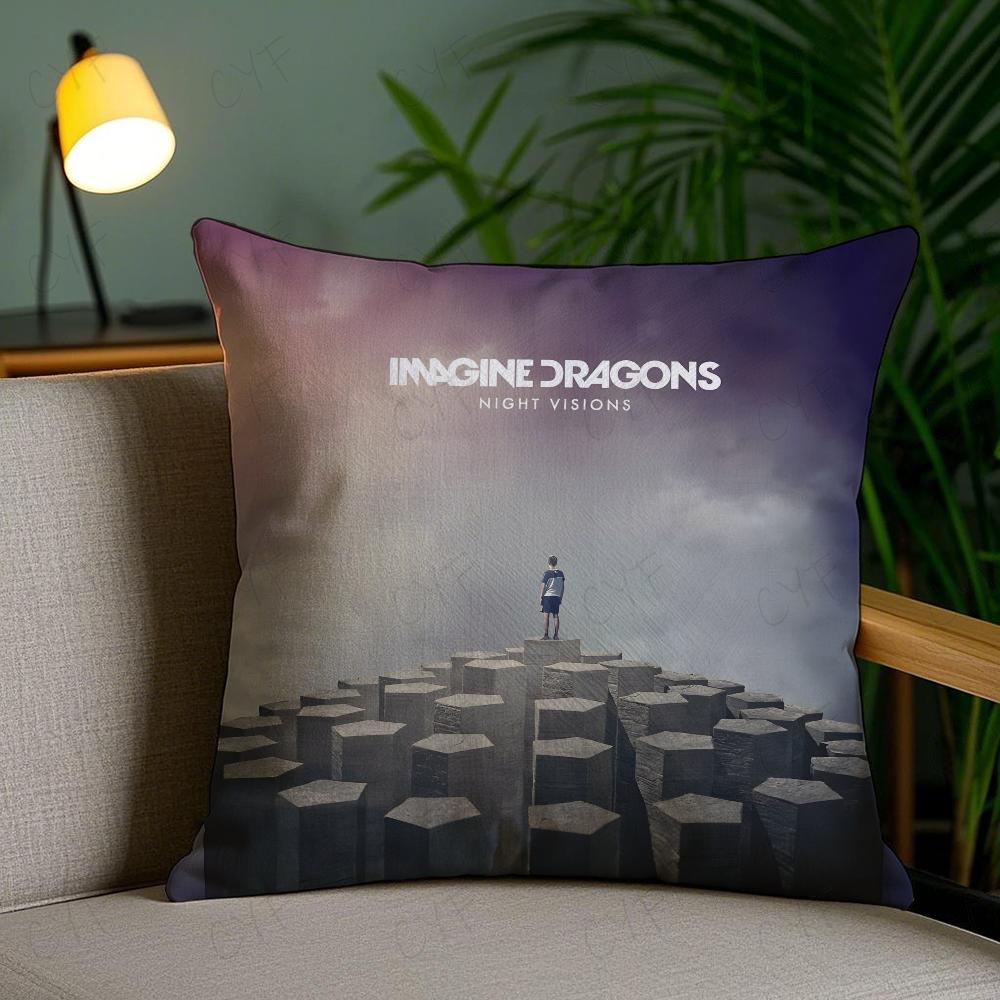 Imagine D-Dragons Band Pillow Case Anti-Dustmite Pillowcase Invisible Zipper Silky Short Plush Sofa Cushion Cover