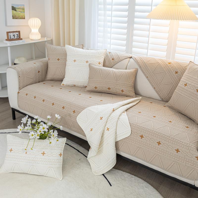 Pure Cotton Sofa Cushion Four Seasons Universal Cotton Fabrics Non-Slip Cushion Cover Cloth Simple Modern Sofa Cover Slipcover Seat Cushion