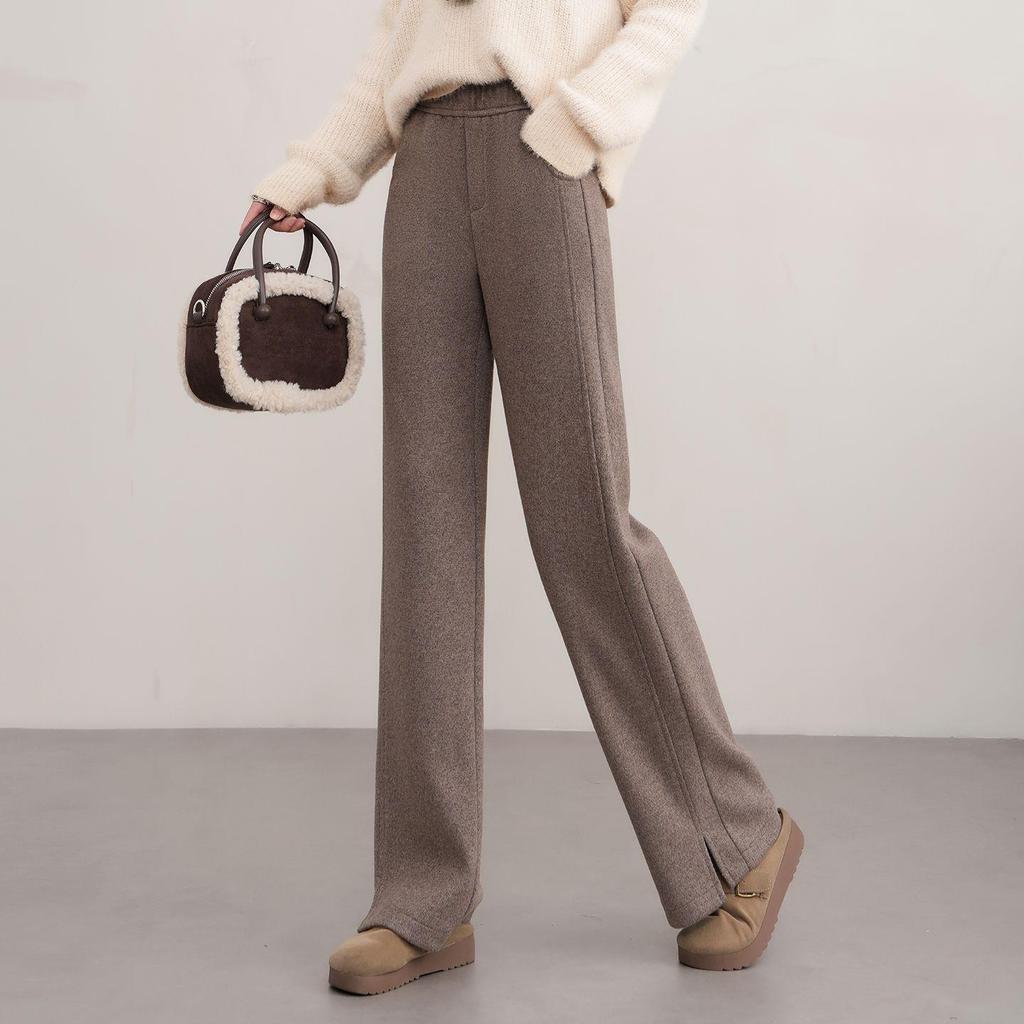 Women's High-Waisted Wool Wide-Leg Pants - Cozy Autumn/Winter Slimming Casual Trousers