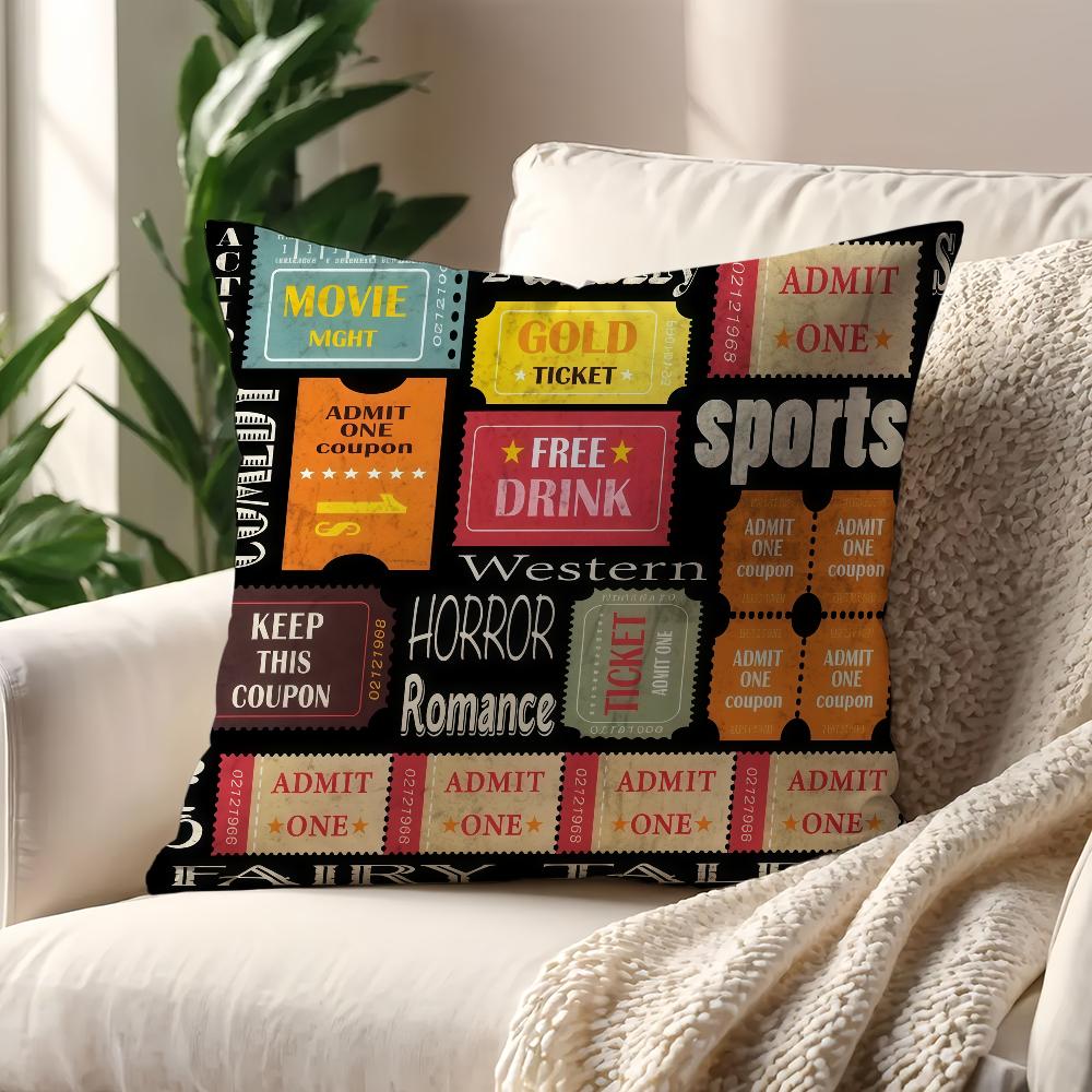 Retro Movie Night Popcorn Cushion Cover For Pillow Printing Sofa Decoration Home Car Room Coffee Shop Office Nordic Simplicity