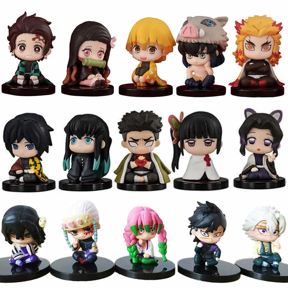 10 Style/Set Q Version Demon Slayer Sitting Ghost Doll Tanjiro Nidouzi Inosuke Zenizu Figure Action Figure Movie Model Toys Doll