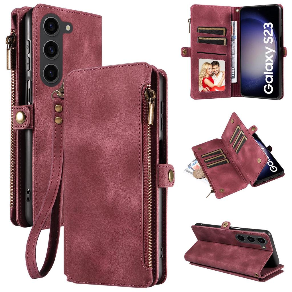 Samsung S24 Leather Case | S23 FE Zipper Wallet | S22plus Mobile Phone Case | S23Ultra Bracket Protective Cover