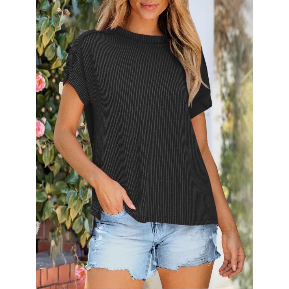 Summer New Round Neck Outer Seam Twisted Strip Short Sleeved Simple Loose T-shirt for Women