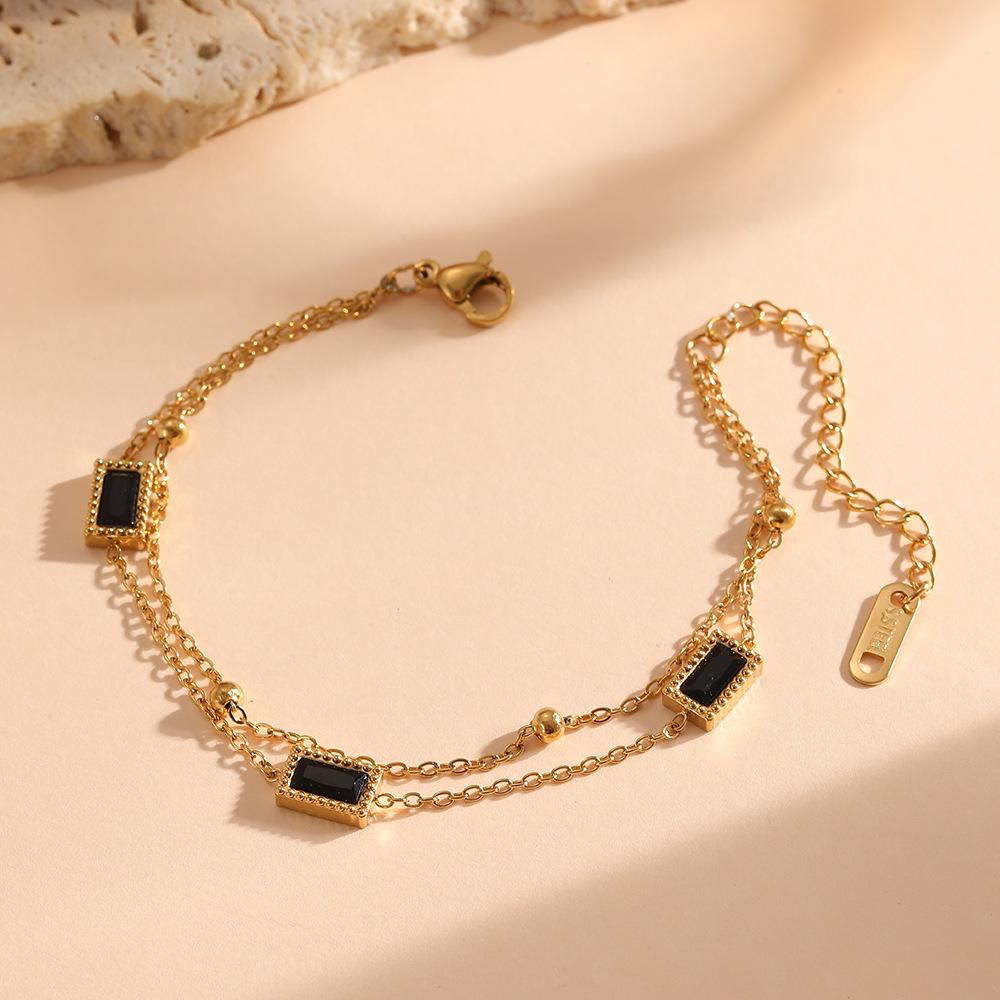 Titanium Steel Square Stone Bracelet for Women - Colorful Casual & Dating Accessory