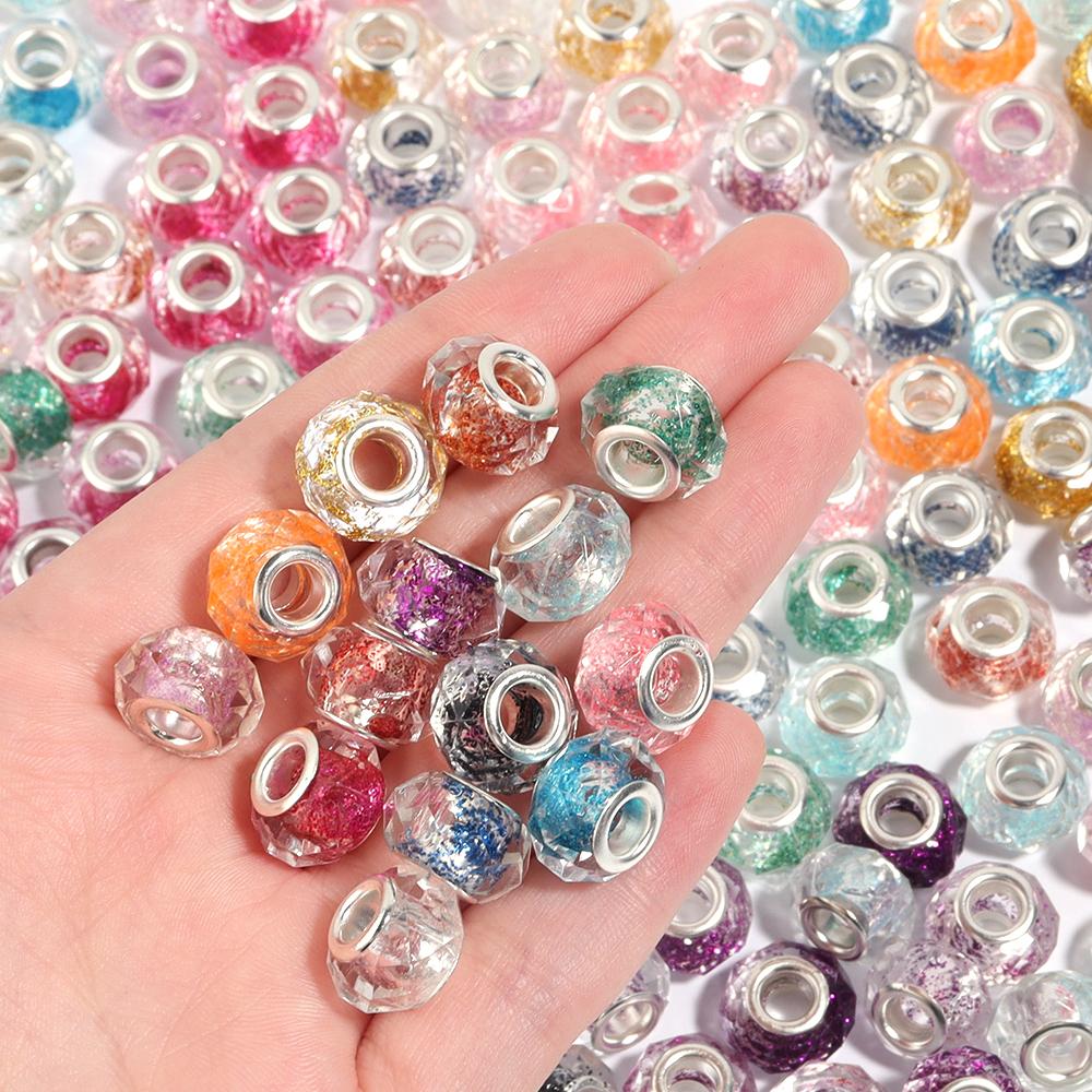 10Pcs/lot Transparent Color Faceted Resin Beads Large Hole Loose Beads for Jewelry Making DIY Bracelet Decoration Charm Supplies