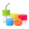 Couvercle en Silicone pour enfants, trou de paille, couvercle de verrerie, étanche, extensible, couleur bonbon, accessoires de tasse, anti-déversement